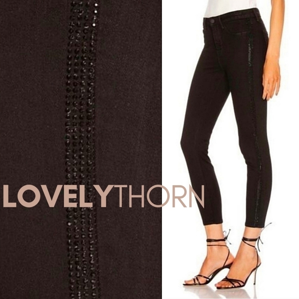 L'AGENCE // margot black noir black crystal tuxedo stripe hi rise ankle jeans